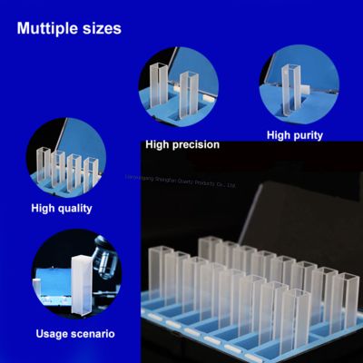 Le cuvette in quarzo resistenti alla corrosione e altamente trasparenti sono utilizzate in spettrometri e spettrofotometri