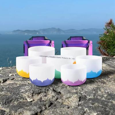 Set di campane tibetane in cristallo personalizzabile da 6-12 pollici con mazzuoli e anelli O gratuiti per la guarigione dei chakra